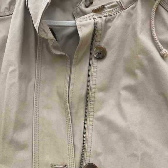 Gap Khaki Trench Coat Large Removable Hood 100% Cotton Preppy - Picture 12 of 15